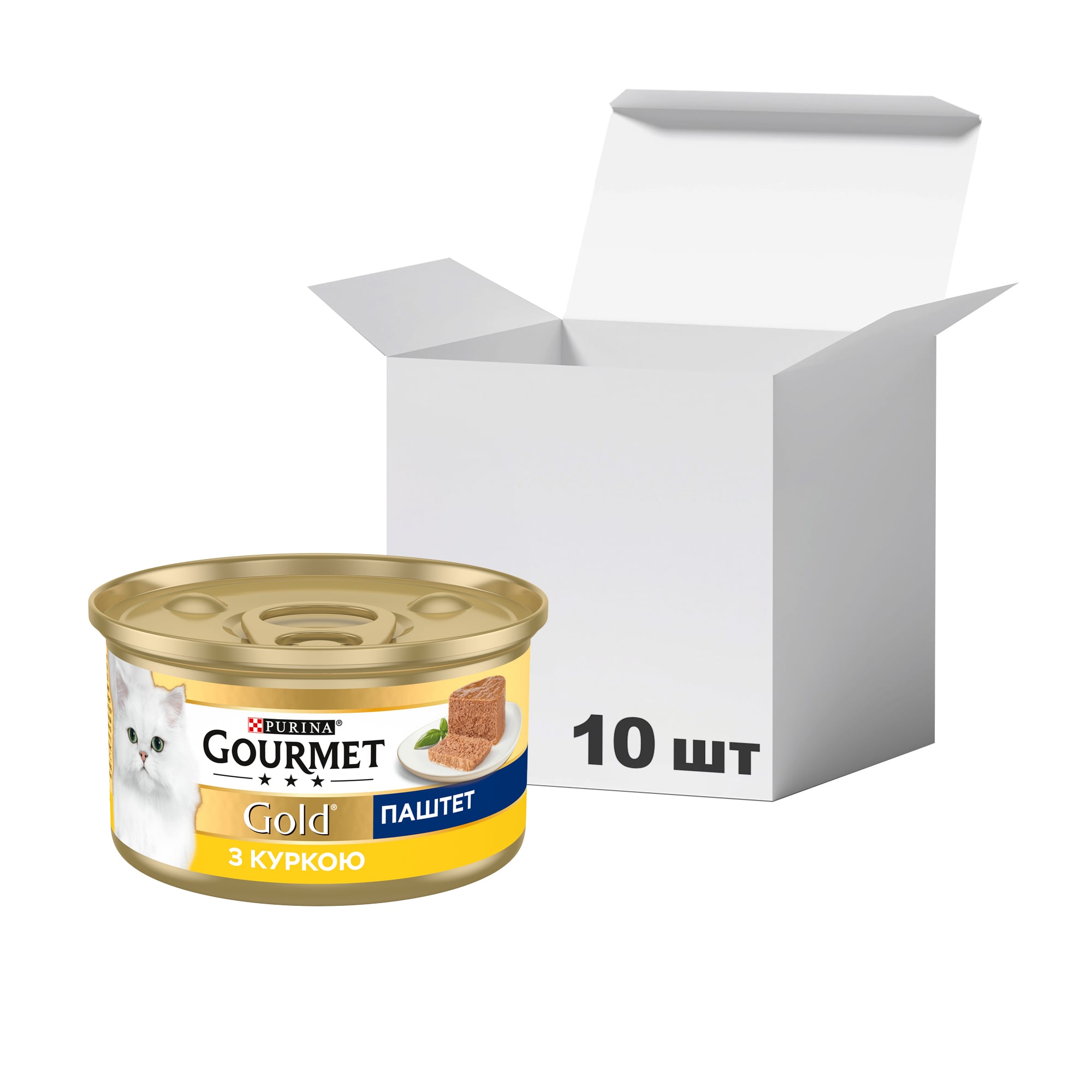 Упаковка вологого корму для дорослих кішок Gourmet Gold паштет з куркою, 85 г * 10 шт